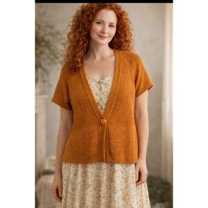 August Silk Cottagecore Knit Cardigan Sweater XL Mustard Grannycore